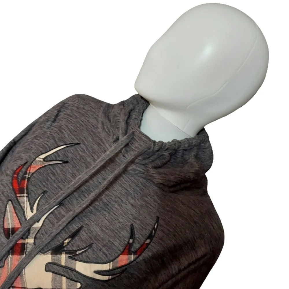 Maurices Gray Plaid Reindeer Cowl Neck Cozy Pullover Sweatshirt - Picture 2 of 13